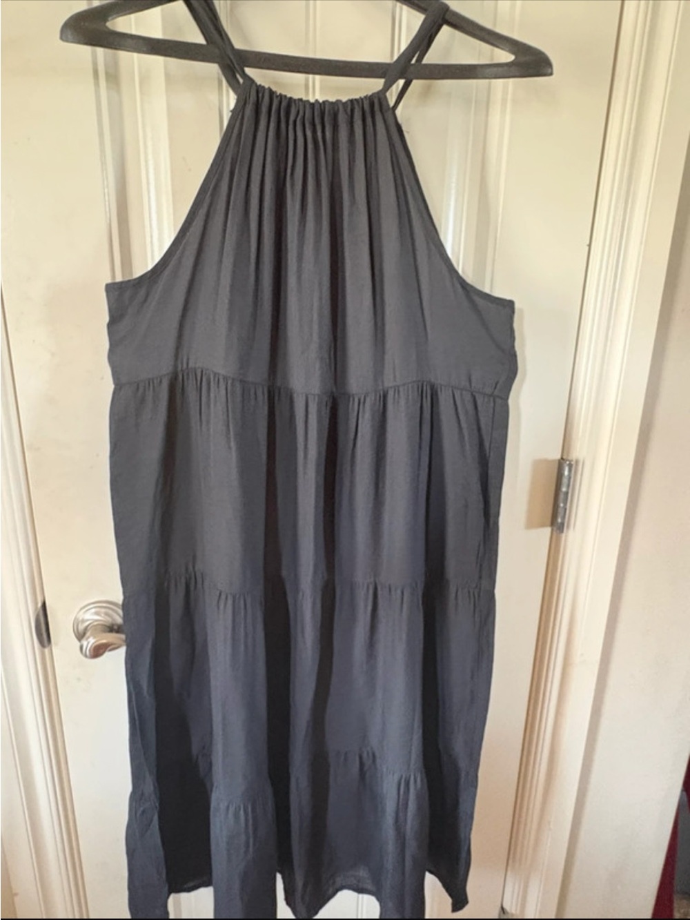 Women's Sleeveless Tiered Halter Dress - Charcoal Gray